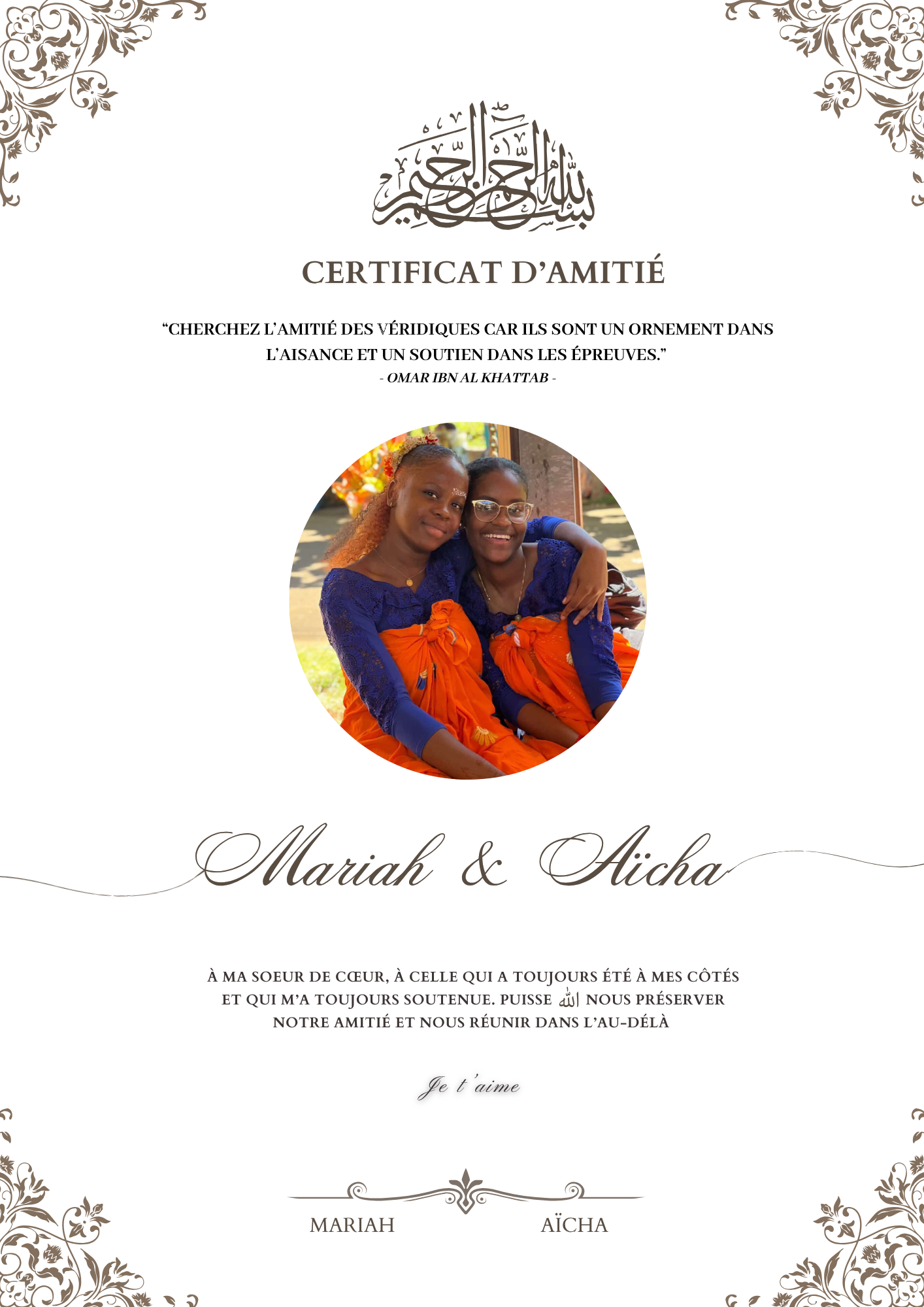 Certificat Amitié